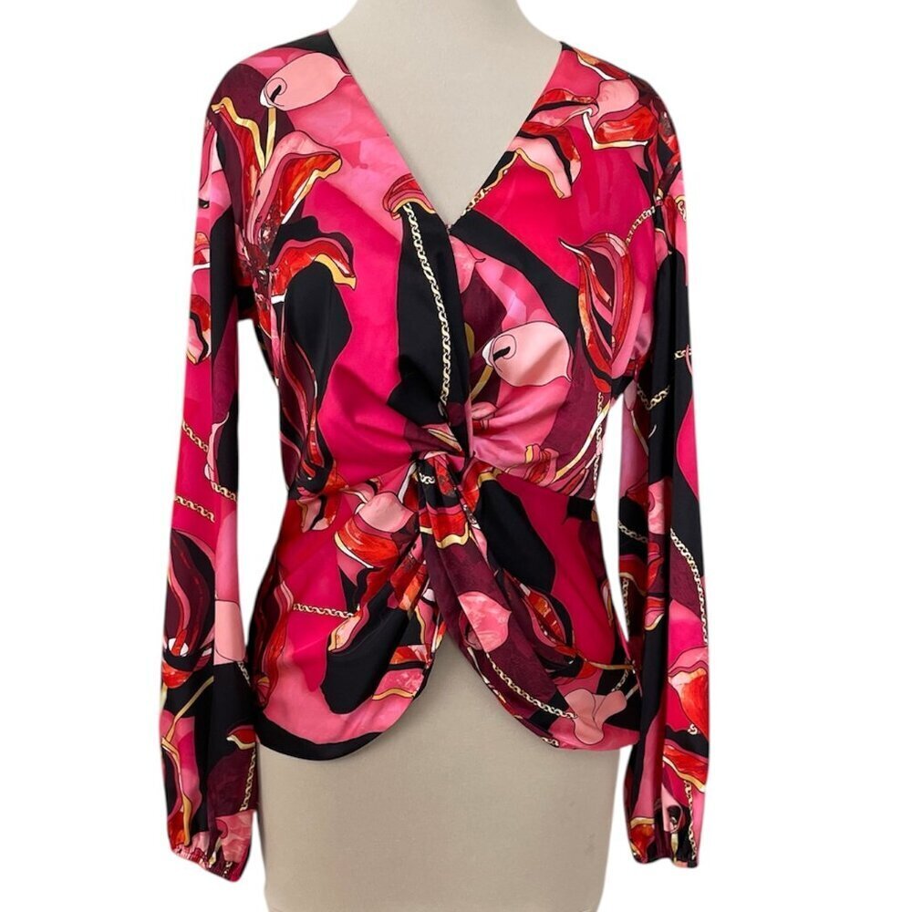 INC International Concepts Maxine Geo Multicolored Twist-front Blouse size 6